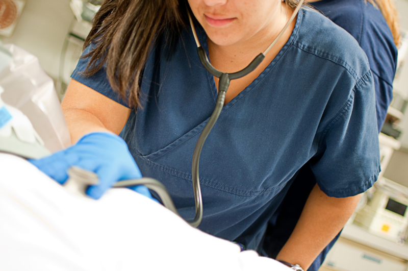 Nurse performing an exam