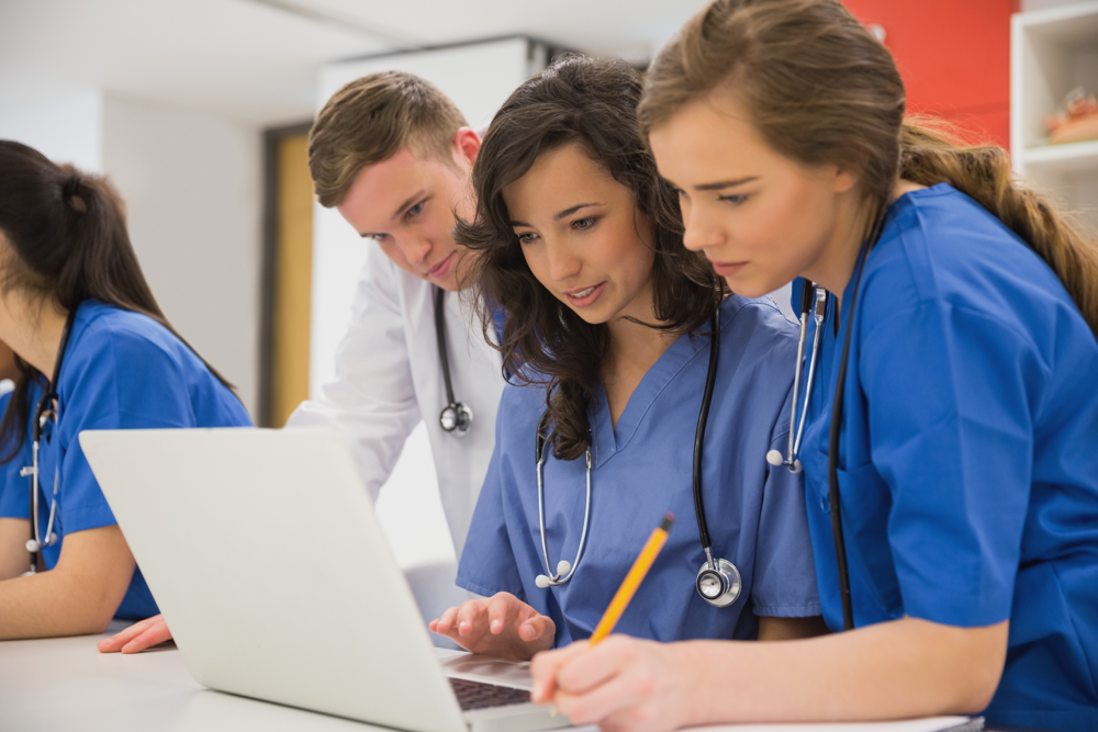 A group of student nurses studying together